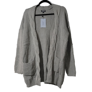 TRALEUBIE oversize cardigan, mixed knits in neutral taupe, Size Large, NWT